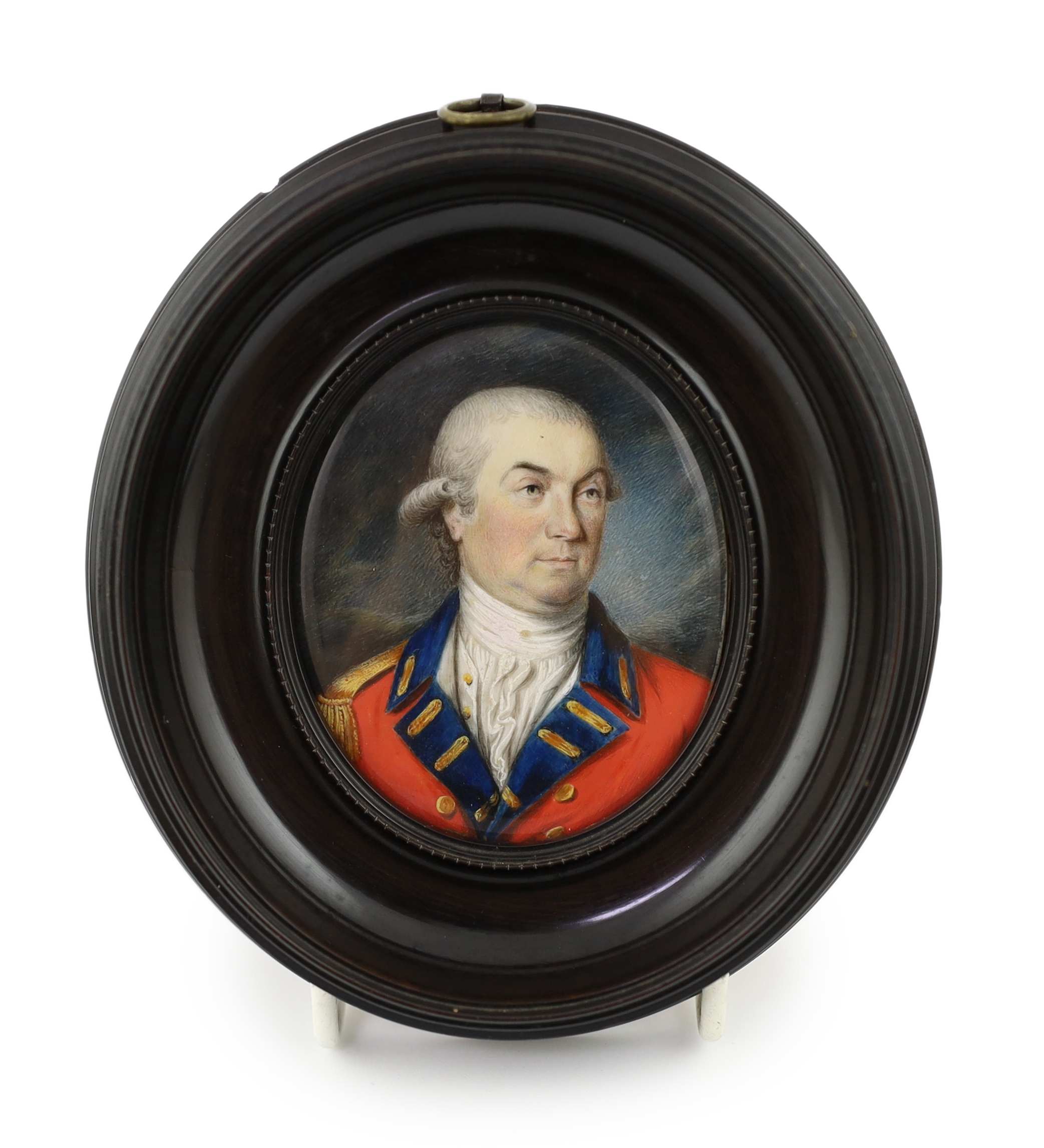 English School circa 1800, Portrait miniature of an army officer, watercolour on ivory, 7 x 6cm. CITES Submission reference 2MGGRZBR